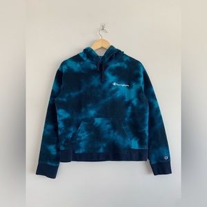 Champion Blue Tie Dye Hoodie Sweatshirt Medium